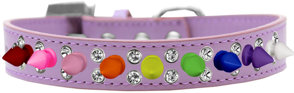 Double Crystal with Rainbow Spikes Dog Collar Lavender Size 12